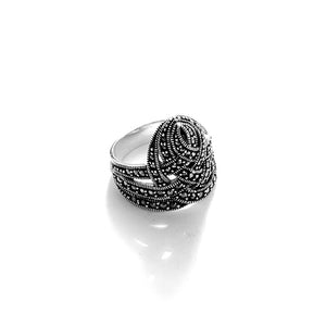 Marcasite Criss Cross Sterling Silver Statement Ring