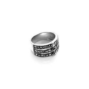 Neatly Layered Marcasite Sterling Silver Ring