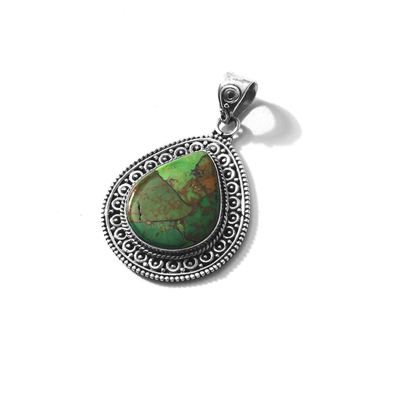 Exotic Green Turquoise Sterling Silver Statement Pendant