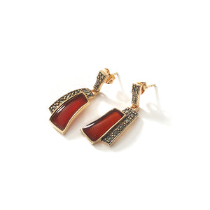 Beautiful Warm Carnelian with 14kt Gold Plated Marcasite Statement Earrings