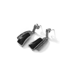 Stunning Black Onyx Marcasite Sterling Silver Statement Earrings
