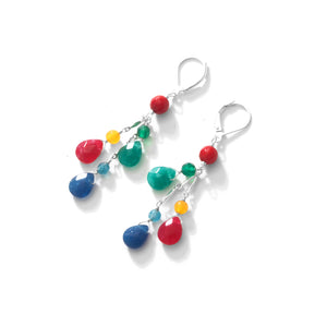 Rainbow Stones with Coral Sterling Silver Earrings
