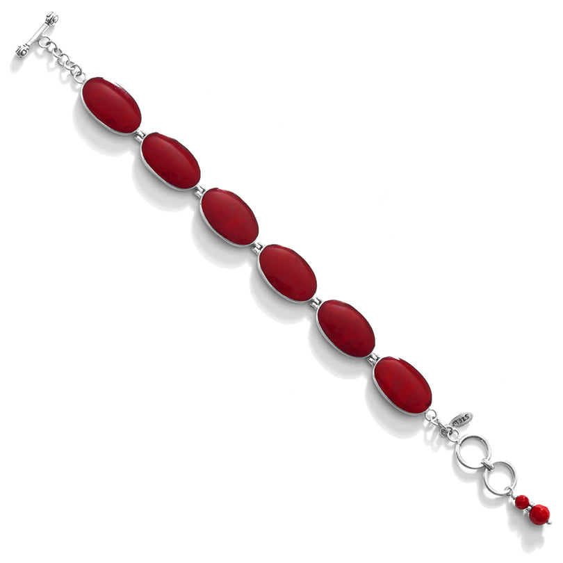 Balinese Red Coral Sterling Silver Bracelet