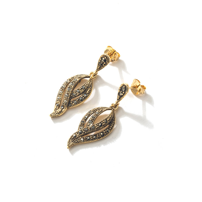 Elegant 14kt Gold Plated Marcasite Earrings