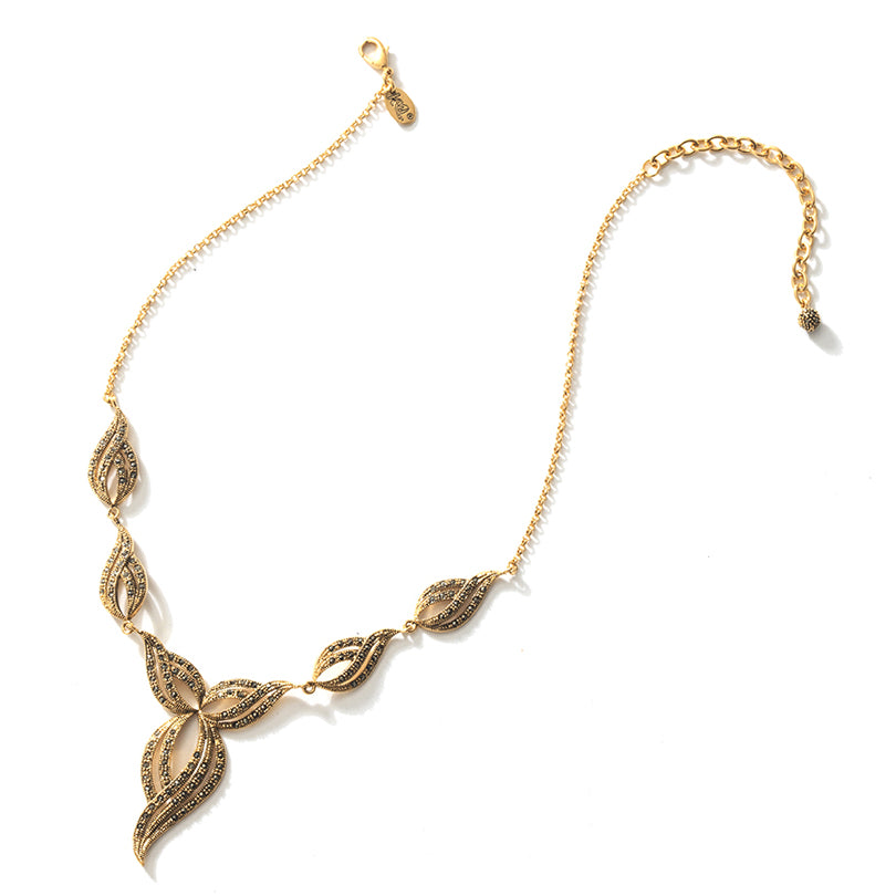 Elegant 14kt Gold Plated Marcasite Necklace 16" - 19"