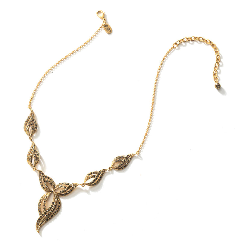 Elegant 14kt Gold Plated Marcasite Necklace 16