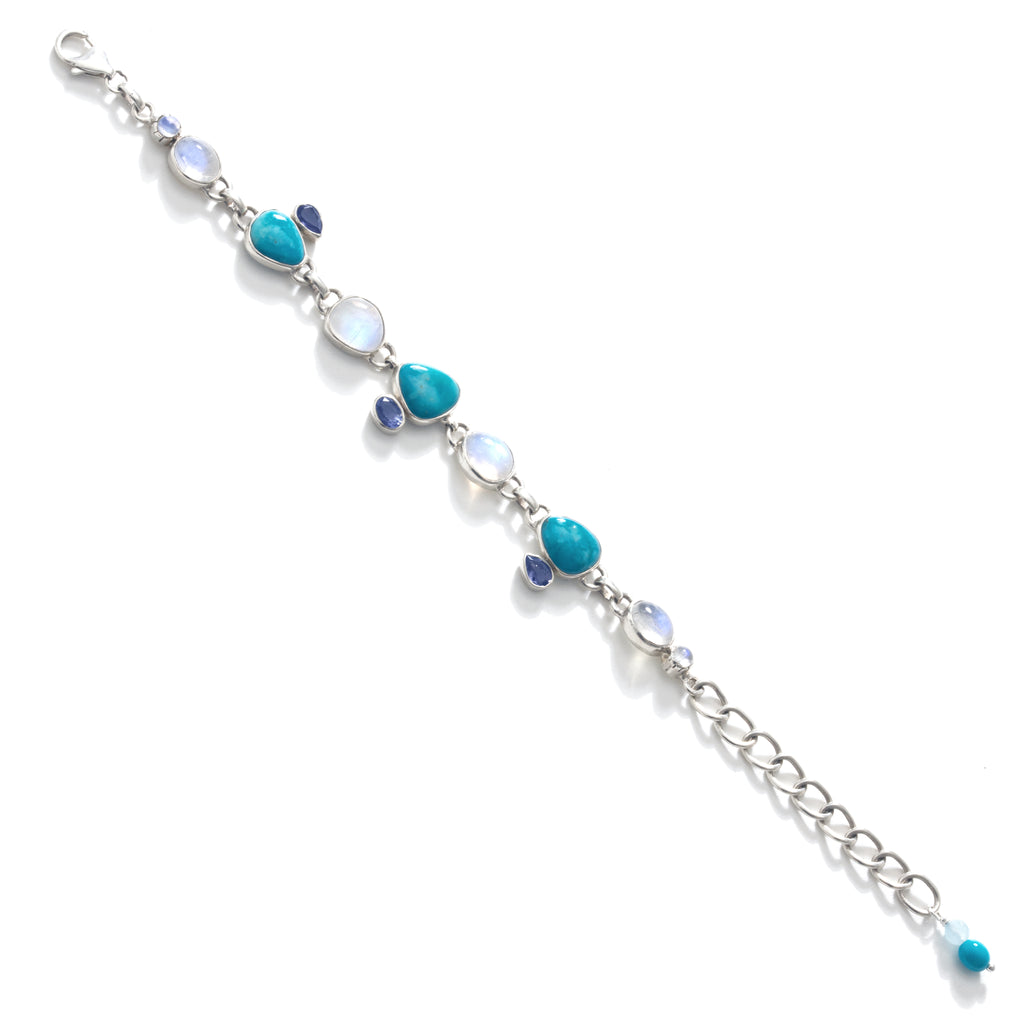 Lovely Arizona Turquoise, Moonstone and Iolite Sterling Silver Bracelet