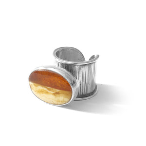 Polish Designer Magnificent Butterscotch Baltic Amber Sterling Silver Statement Ring - Adjustable