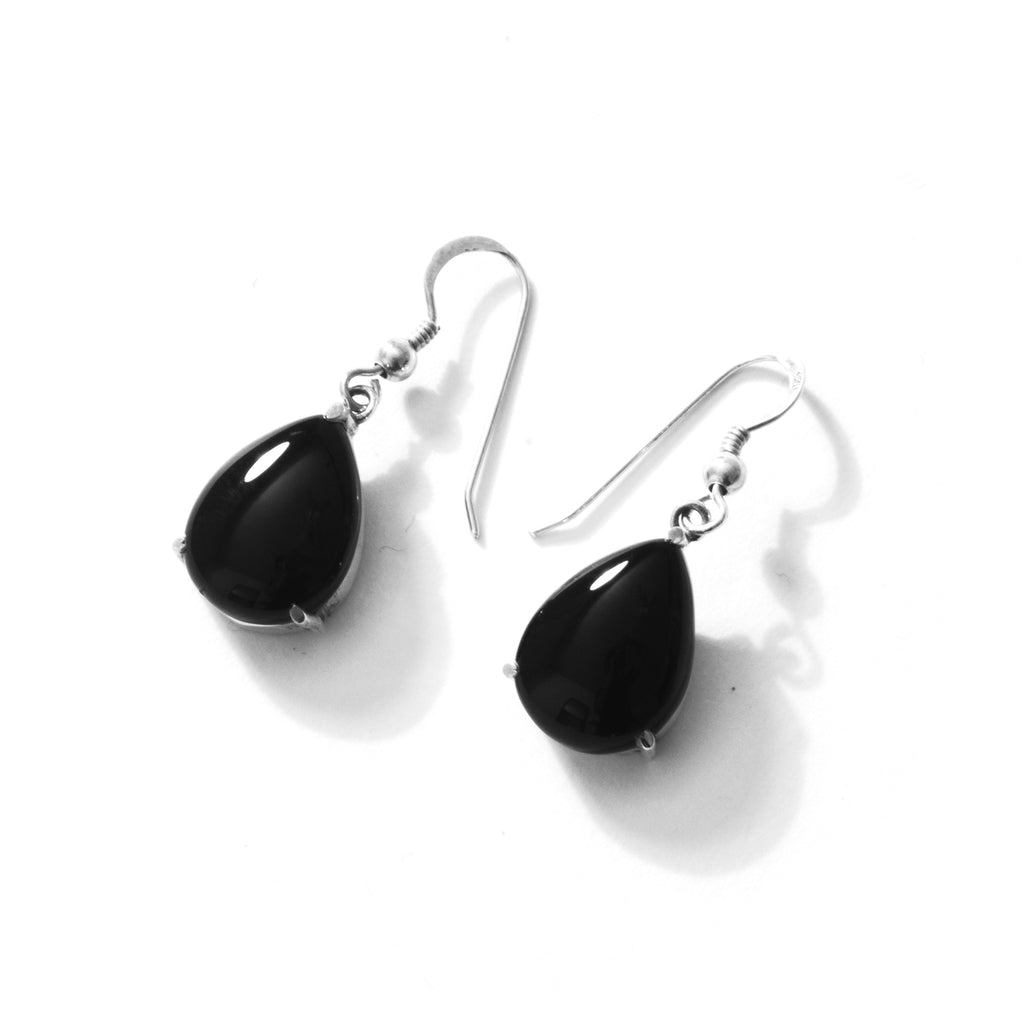 Sleek Black Onyx Teardrop Sterling Silver Earrings
