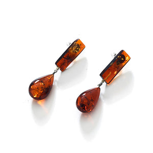 Stunning Cognac Baltic Amber Sterling Silver Statement Earrings