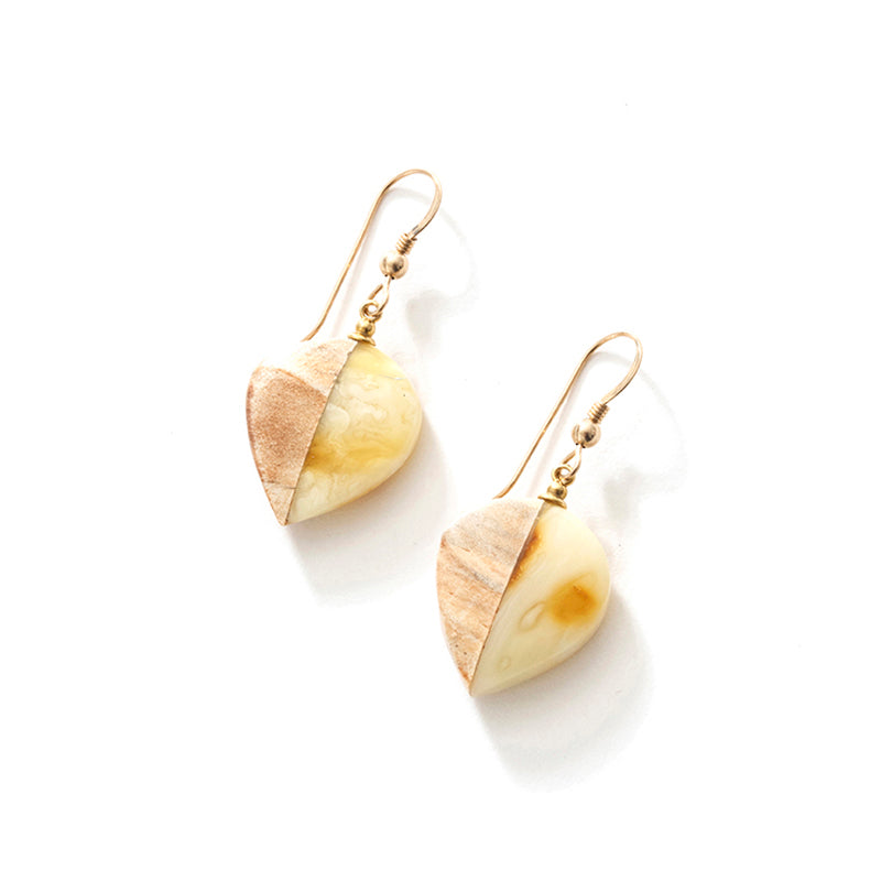 Polish Designer Butterscotch Baltic Amber Heart Gold Filled Earrings