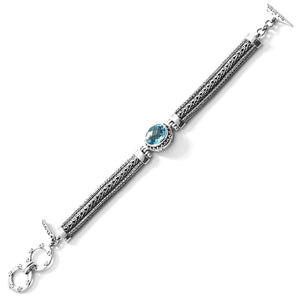 Gorgeous Balinese Blue Topaz with 3 Strands of Bali Weave Statement Bracelet