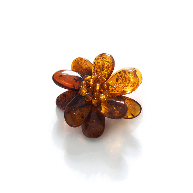 Beautiful Polish Designer Cognac Baltic Amber Flower Brooch