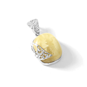 Gorgeous Butterscotch Baltic Amber with Silver Floral Design Statement Pendant