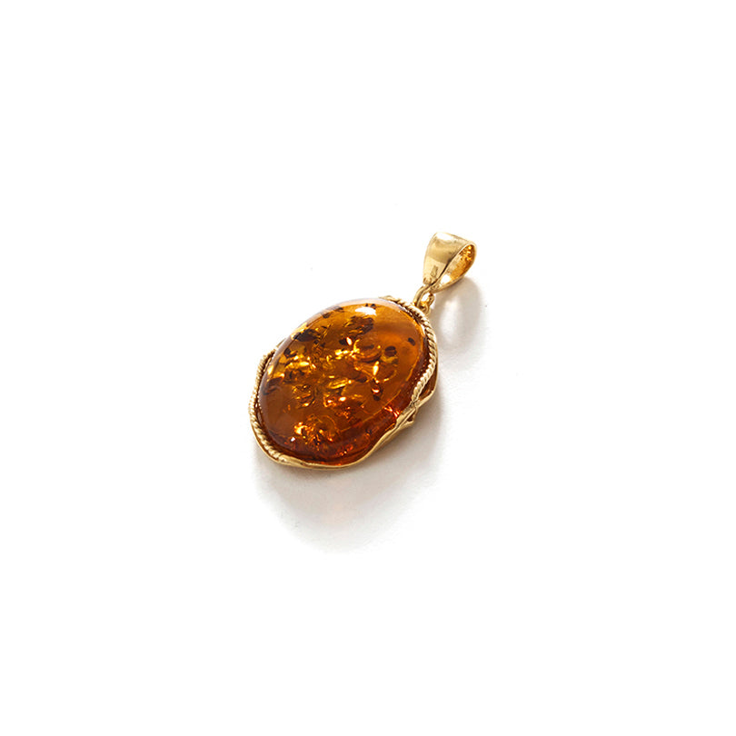 Darling Sparkling Cognac Baltic Amber Gold Plated Silver Statement Pendant & Chain