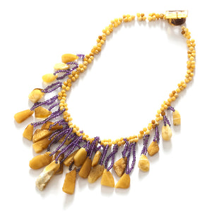 Dance the Night Away! Butterscotch and Amethyst Swing Necklace 19"