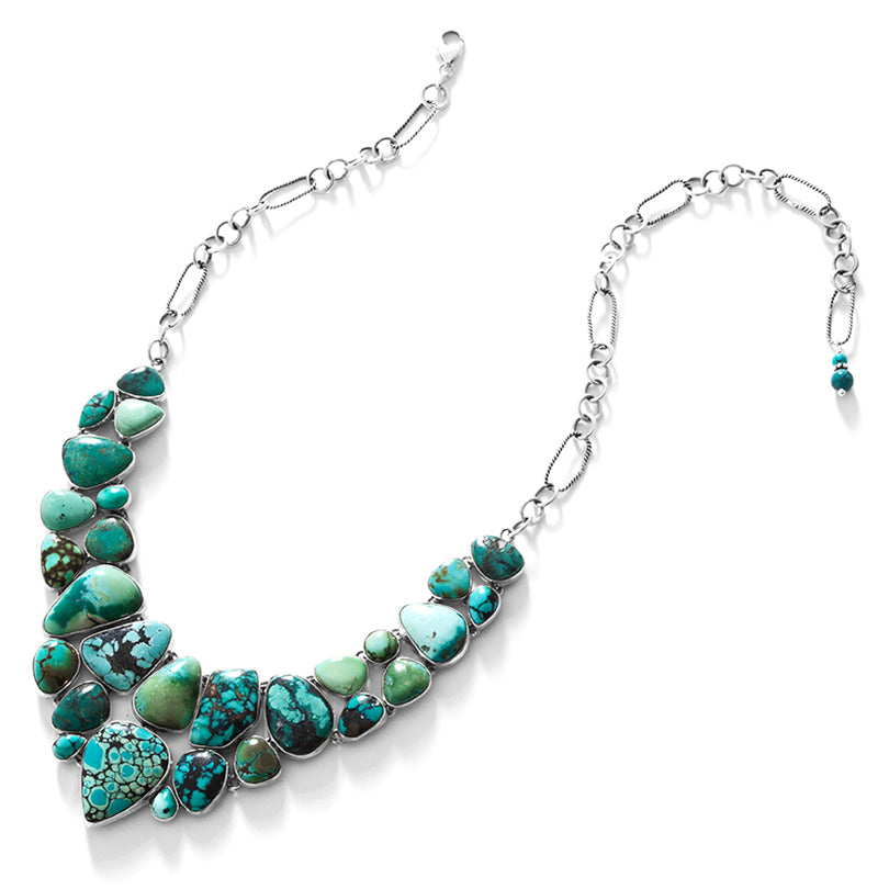 Fantastic Collection of Genuine Turquoise Stones Sterling Silver Statement Necklace