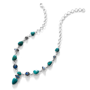 Genuine Turquoise and Labradorite Sterling Silver Statement Necklace