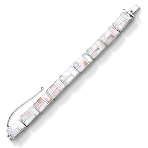 Shimmering Pink Shell Mother of Pearl Mosaic Sterling Silver Statement Bracelet