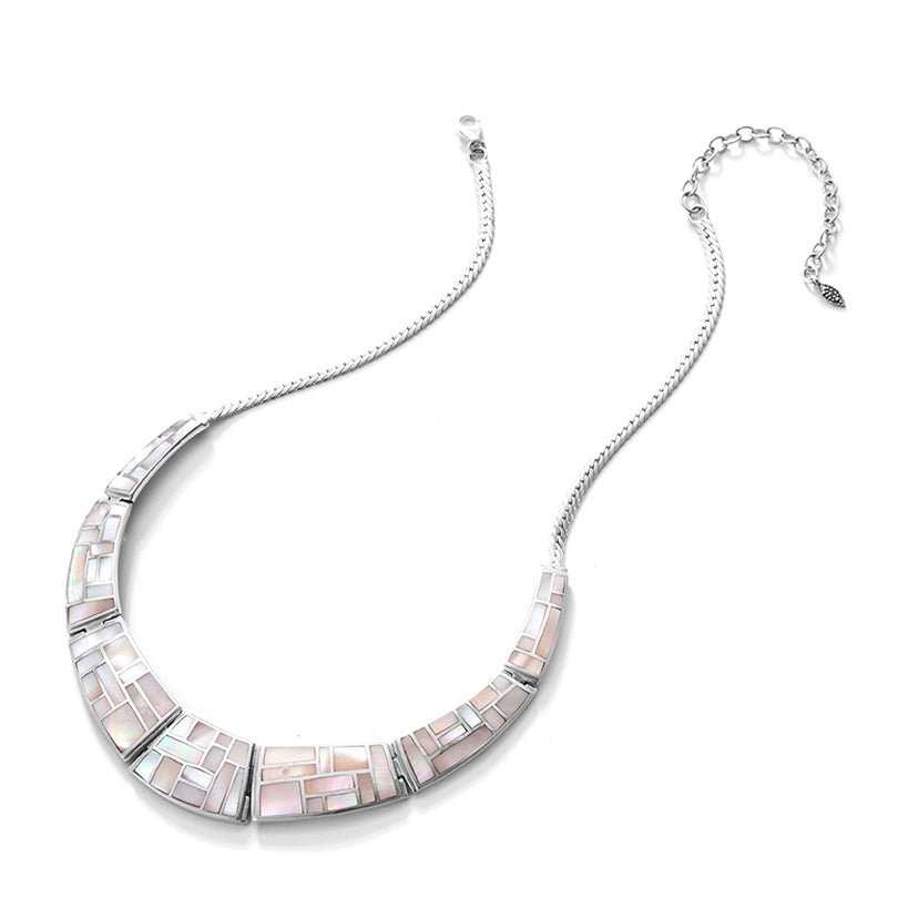 Beautiful Lustrous Labyrinth Pink Shell Mother of Pearl Sterling Silver Statement Necklace