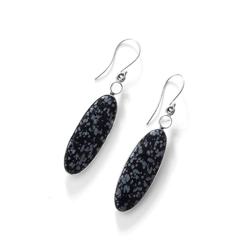 Unique Black Snowflake Agate Sterling Silver Statement Earrings