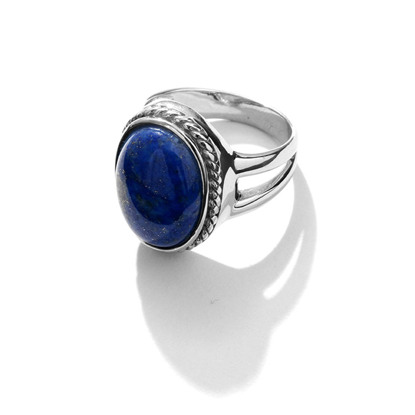 Lapis Ribbed Design Sterling Silver Statement Ring