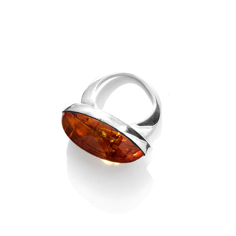 Gorgeous Faceted Wave Cut Cognac Baltic Amber Sterling Silver Statement Ring