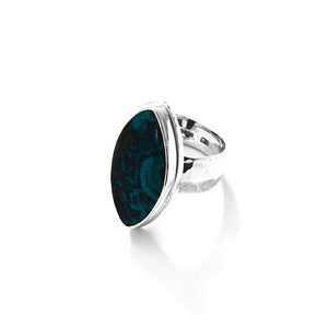 Starborn Blue Chrysocolla Sterling Silver Hammered Band Statement Ring