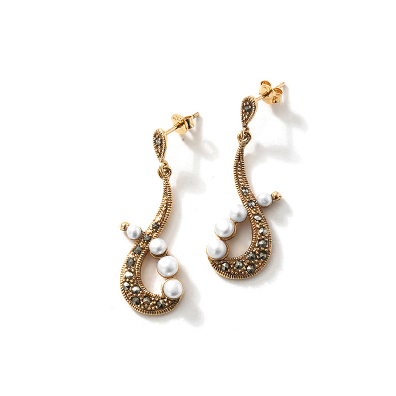 Beautiful Fresh Water Pearl and Gold Plated Marcasite Earrings Marcasite Earrings