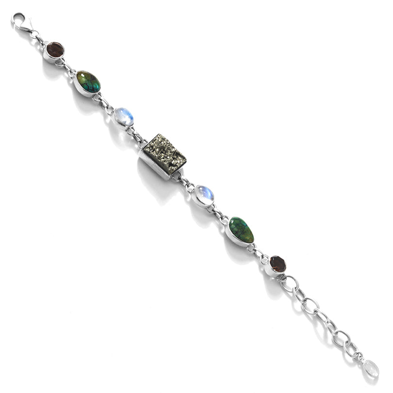 Earthy Pyrite, Turquoise & Moonstone Sterling Silber bracelet Bracelet