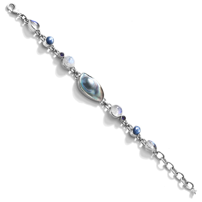 Exotic Sleek Silver Mabe Pearl & Gems Sterling Silver Bracelet