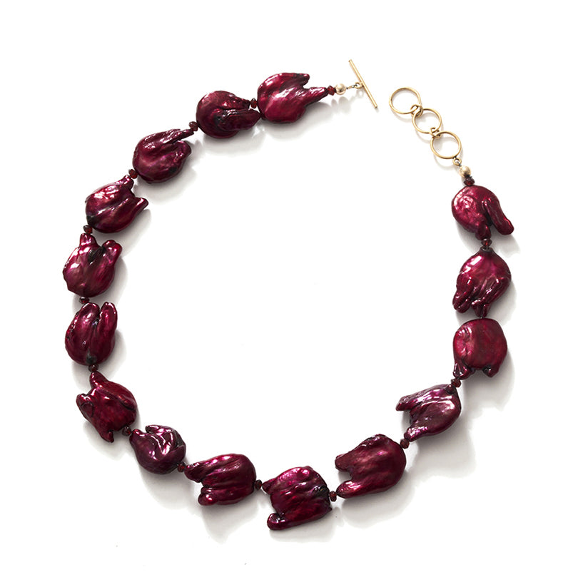 Fabulous Burgundy Fresh Water Pearl Gold filled Toggle Statement Necklace