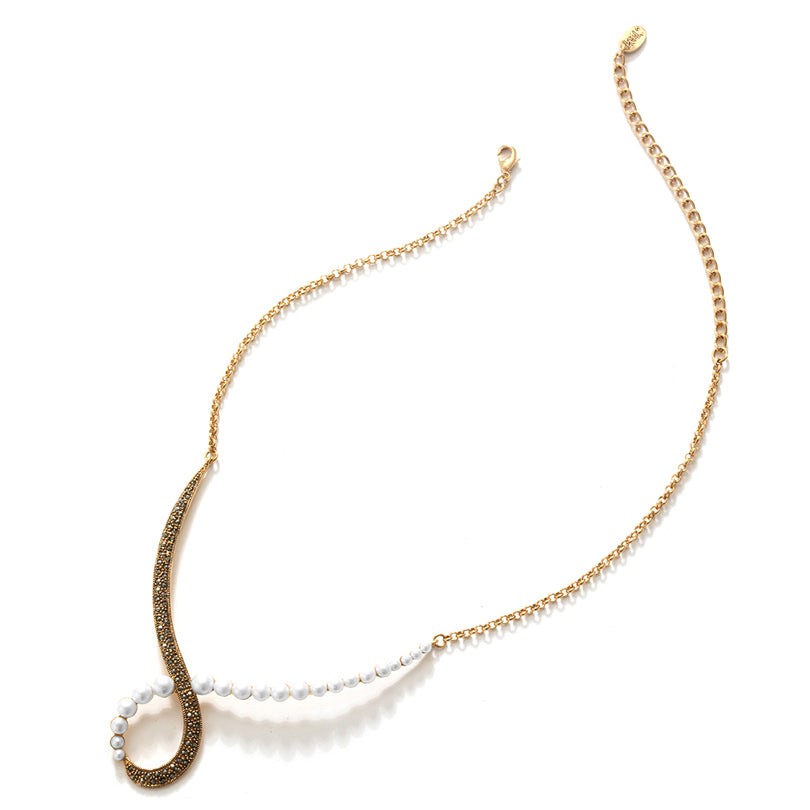 So Pretty...White Fresh Water Pearl Gold Plated Marcasite Statement Necklace