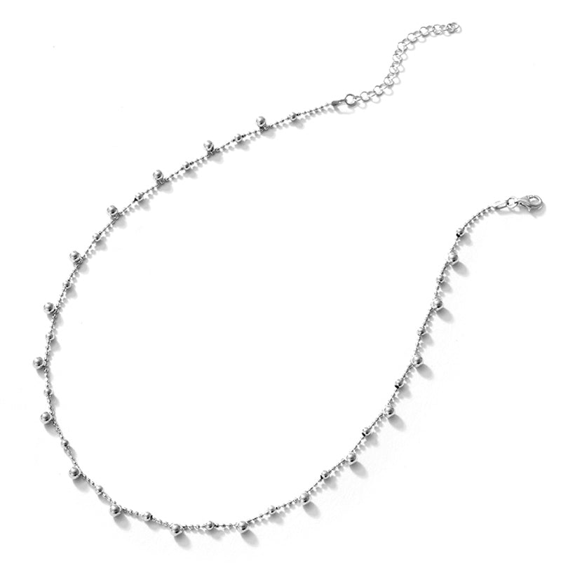 Dainty Floating Silver Balls Italian Rhodium Plated Sterling Silver Necklace