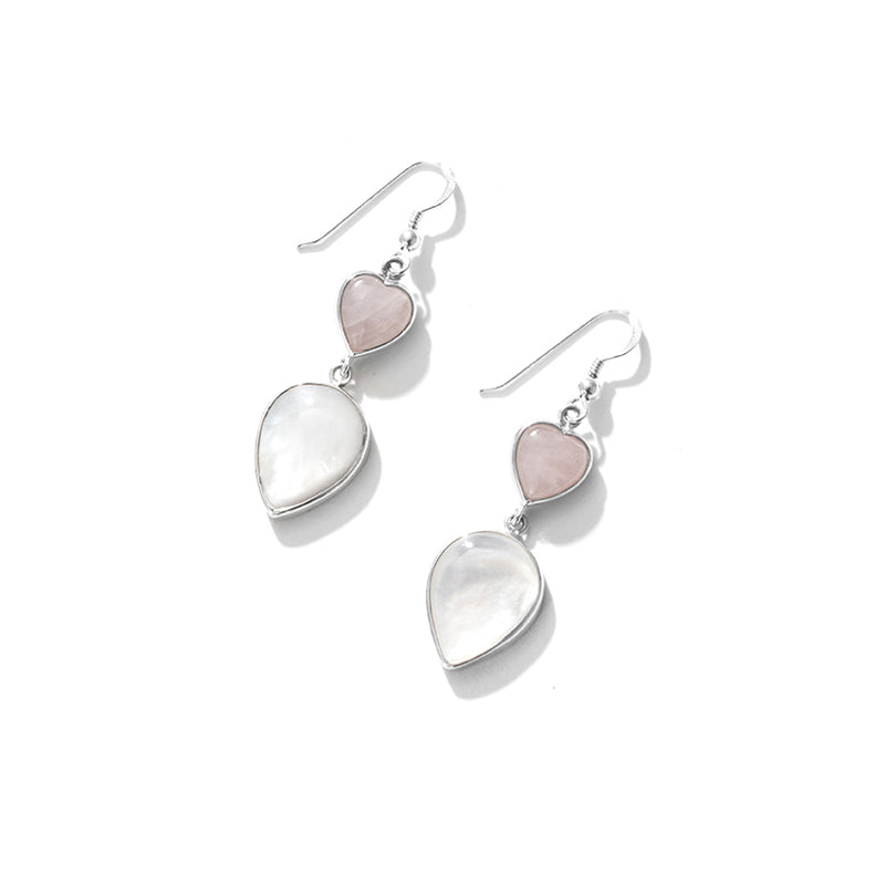 Shimmering Mother of Pearl Heart Sterling Silver Statement Earrings