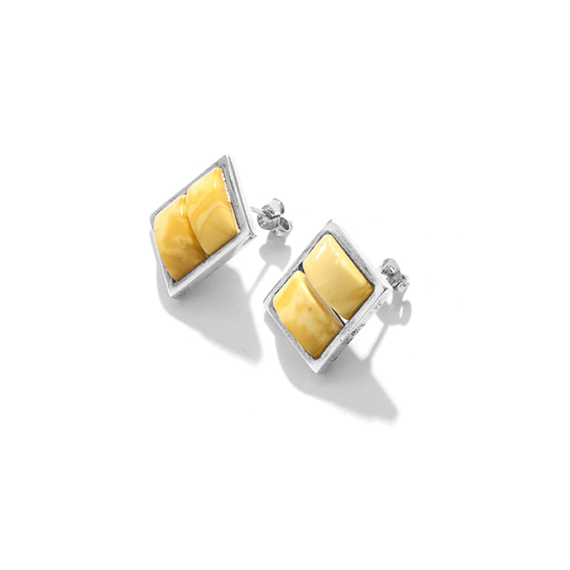 Contemporary Design Butterscotch Amber Sterling Silver Earrings