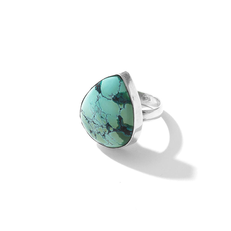 Creamy Blue Natural Blue Turquoise Sterling Silver  Statement Ring