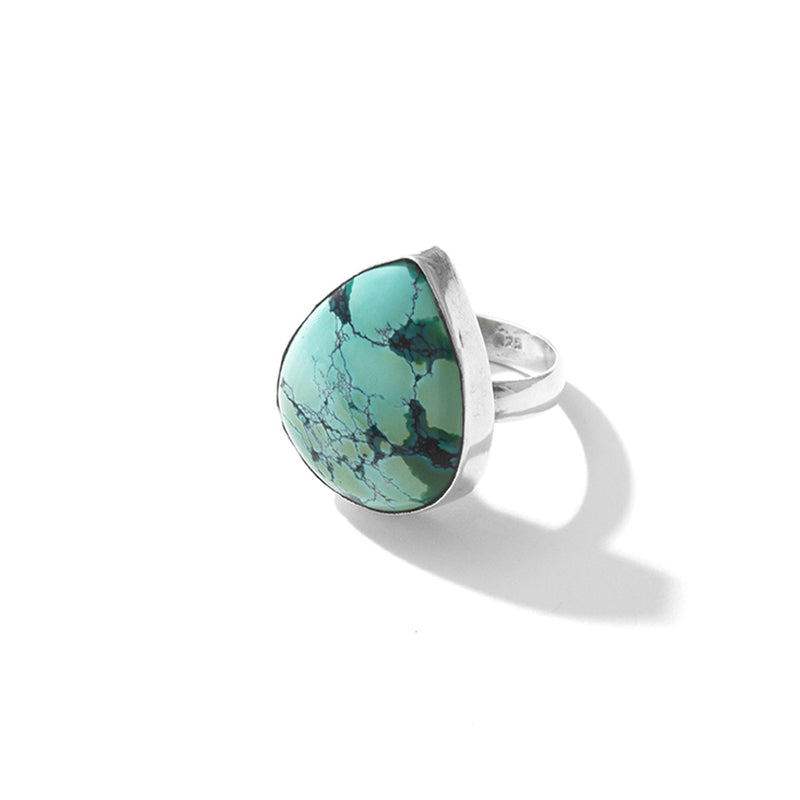 Creamy Blue Natural Blue Turquoise Sterling Silver  Statement Ring