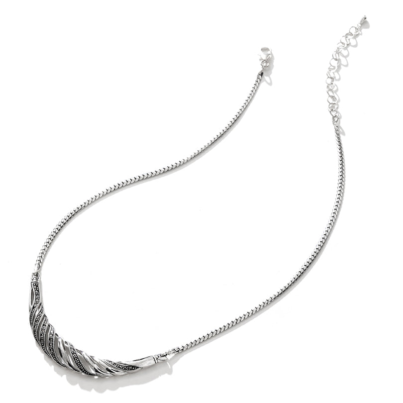 Elegant Marcasite Swirl Sterling Silver Statement Necklace