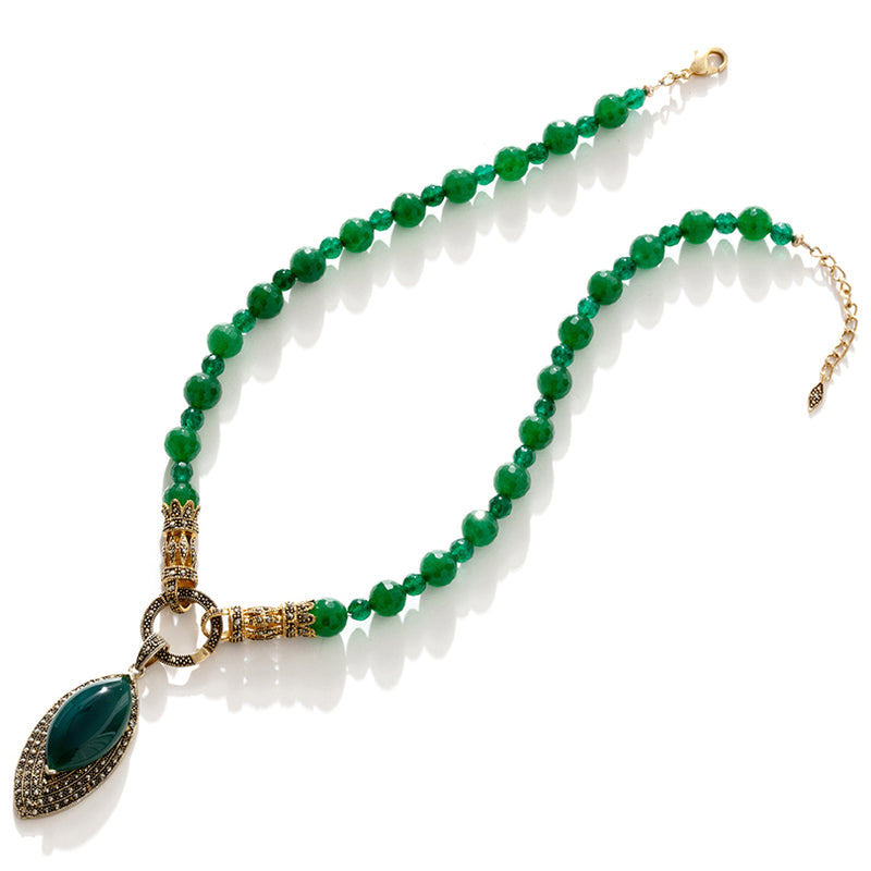 Gorgeous Emerald Green Agate 14kt Gold Plated Statement Necklace