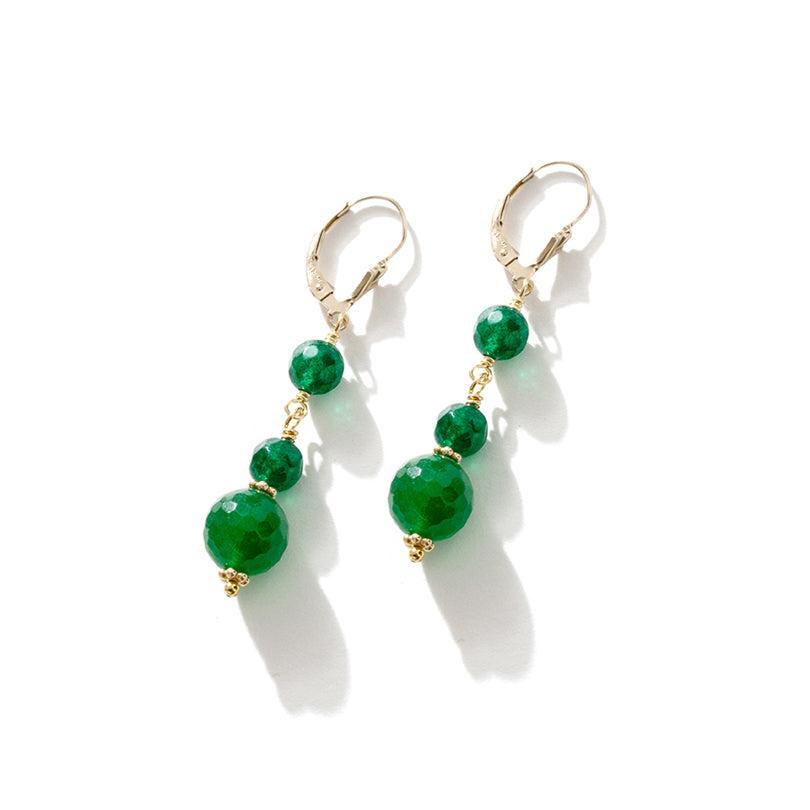Emerald Green Agate Gold Filled Lever-Back Hook Earrings