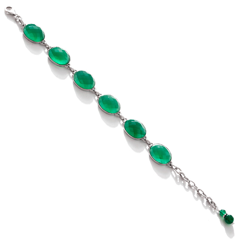 Gorgeous Faceted Emerald Green Agate Sterling Silver Statement Bracelet