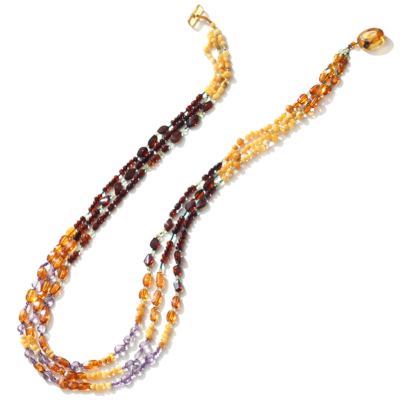 Fabulous Mixed Baltic Amber & Amethyst Long Statement Necklace 32"