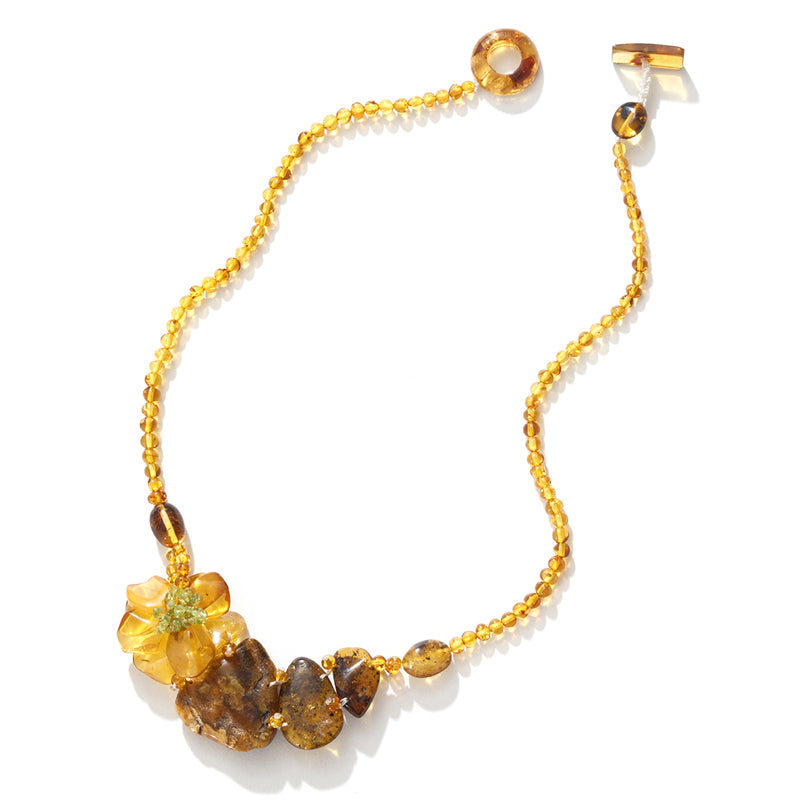 Lovely Petite Amber Flower Necklace