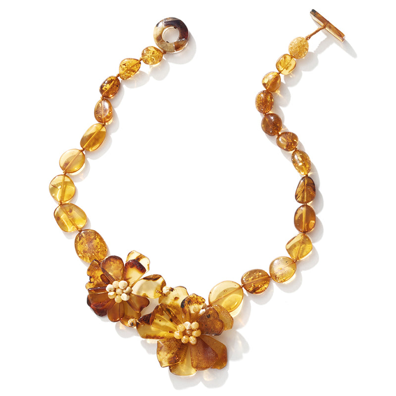 Golden Sparkling Baltic Amber Flower Necklace
