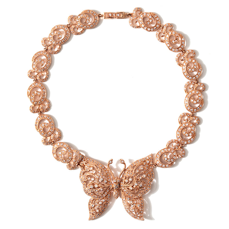 Glamorous Crystal CZ 14kt Rose Gold Plated Butterfly Statement Necklace