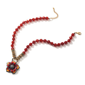 Sunshine Carnelian and Gold Plated Marcasite Silver Flower Statement Necklace