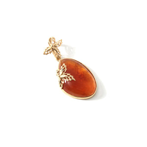 Translucent Golden Baltic Amber Floral Gold Plated Sterling Silver Statement Pendant