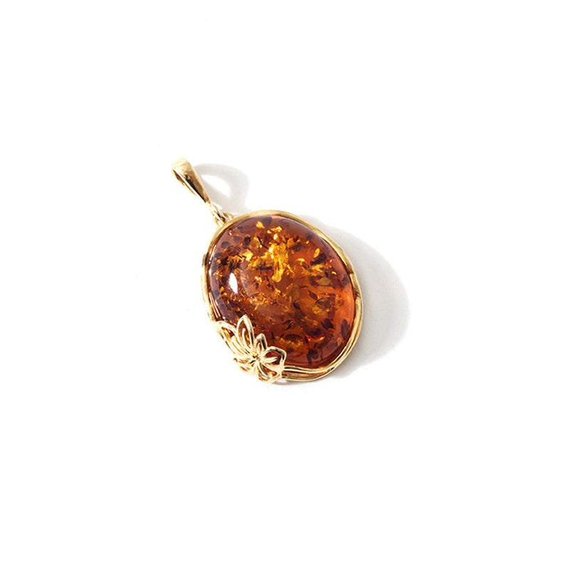 Beautiful Translucent Golden Baltic Amber Gold Plated Sterling Silver Statement Pendant
