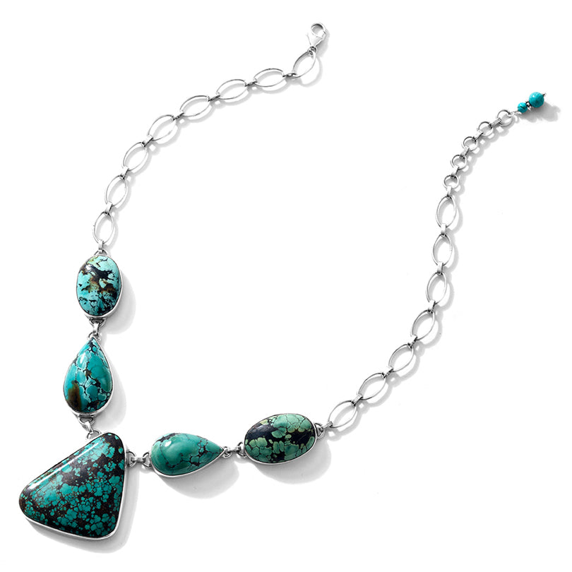 Gorgeous Turquoise Sterling Silver Statement Necklace 16" - 18"